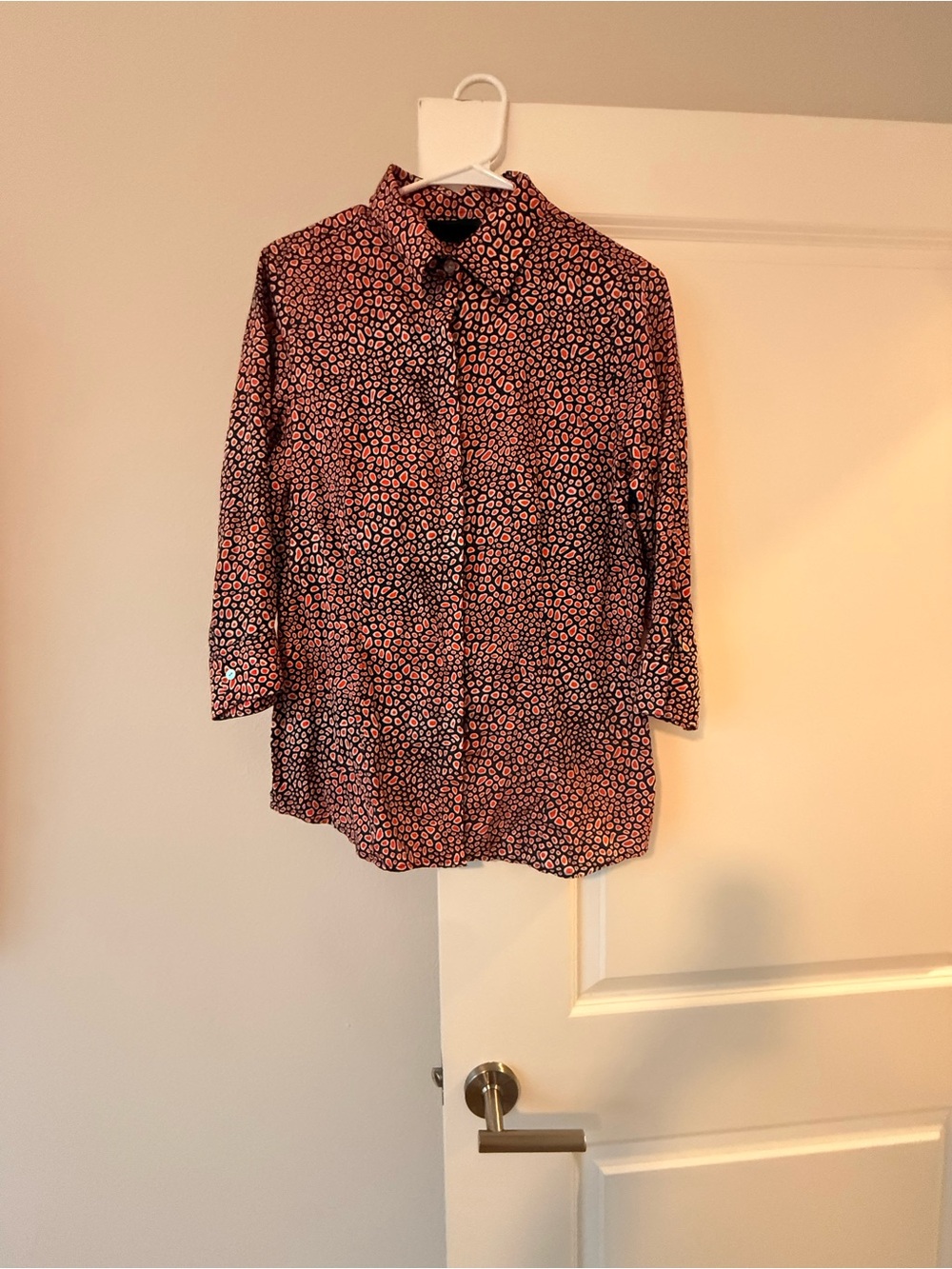 Foxcroft Black Button-Down Shirt with Pink Spot Print